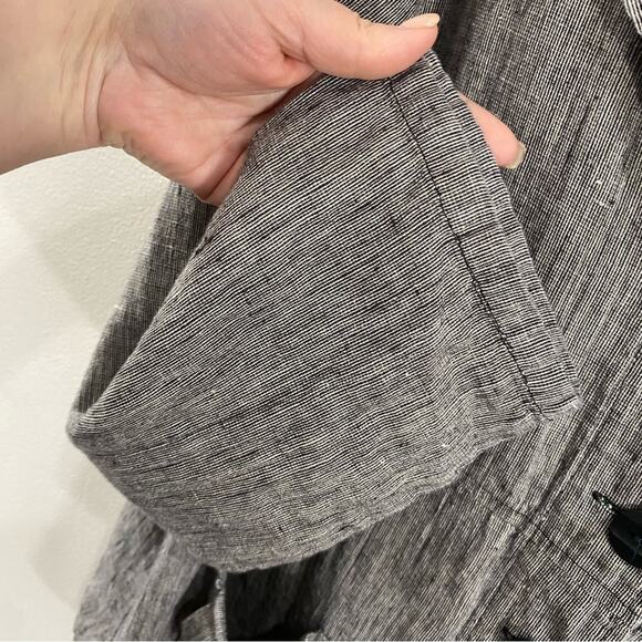 Flax Linen Jacket Gray Button Front Boxy Lagenlook Oversized Artisanal Small - Picture 7 of 13